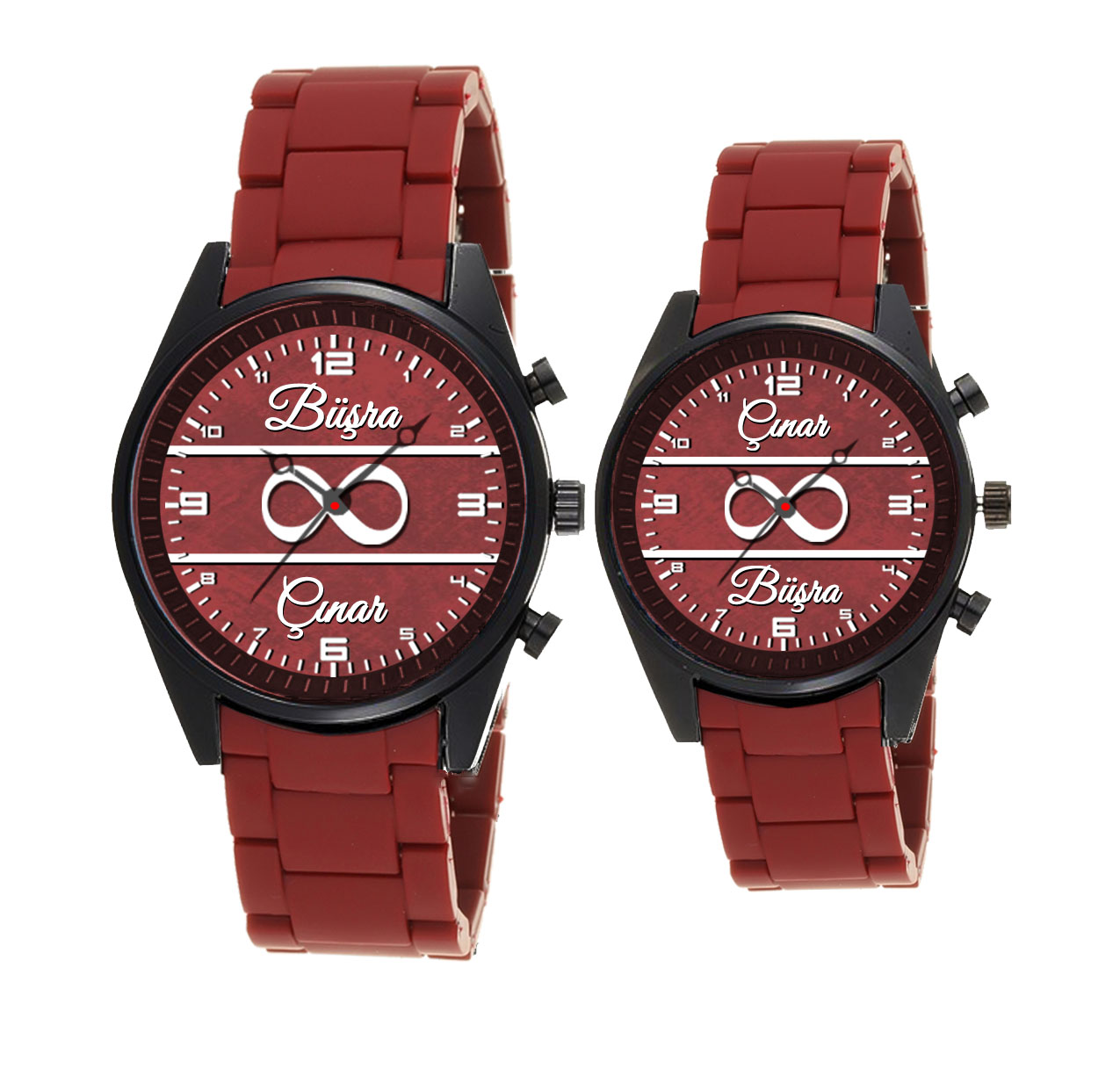 Bordo Silikon Kordon FOSFORLU Çift Saati