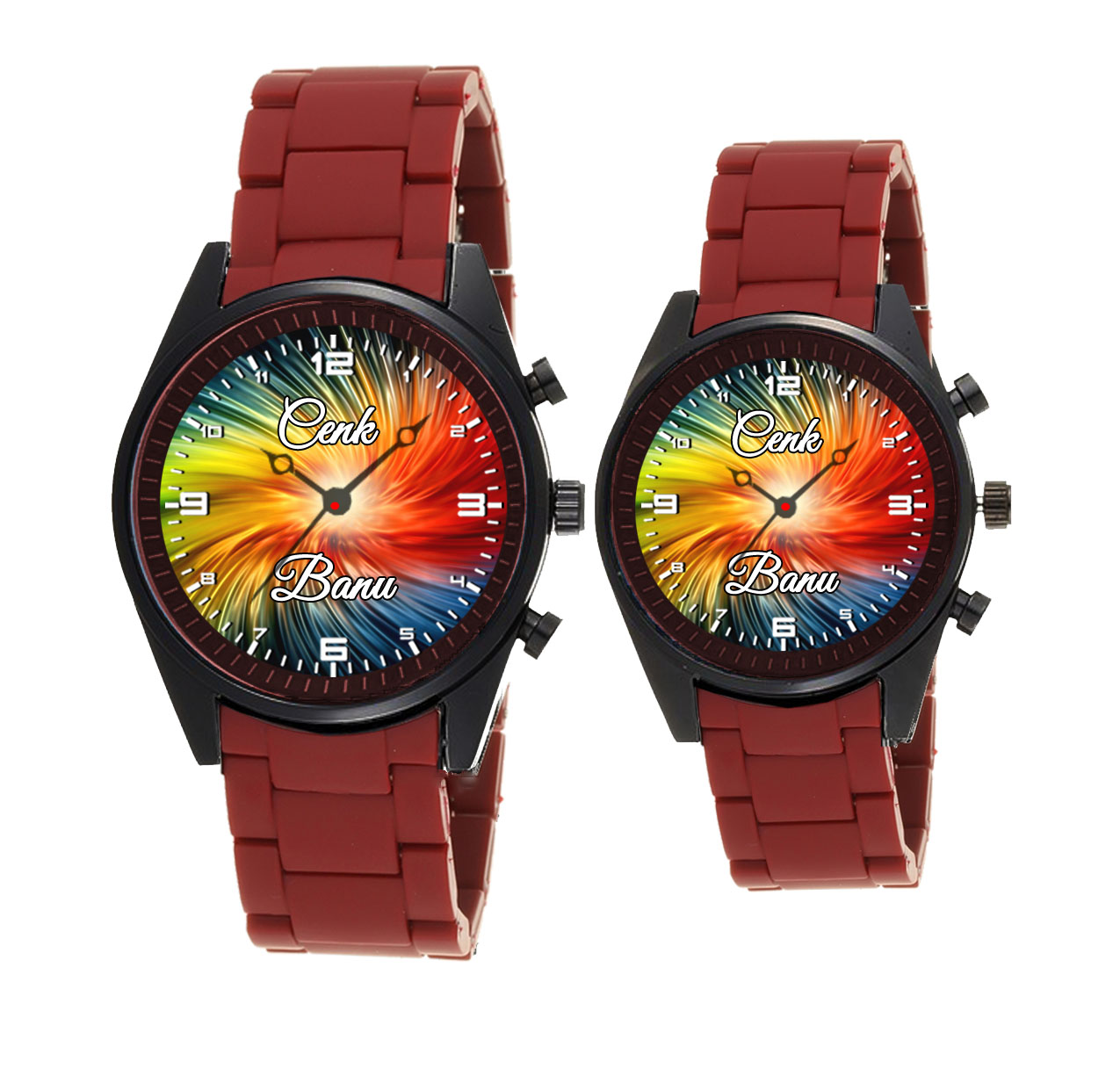 Bordo Silikon Kordon FOSFORLU Çift Saati