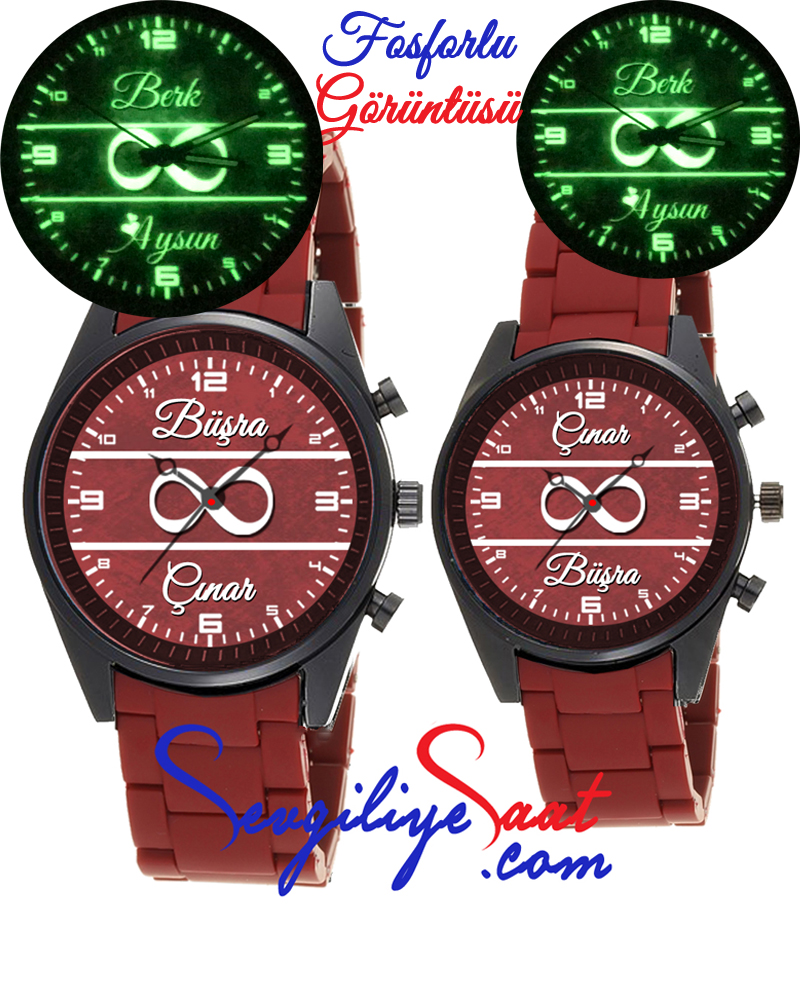 Bordo Silikon Kordon FOSFORLU Çift Saati
