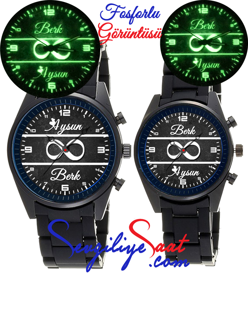 Siyah Silikon Kordon FOSFORLU Çift Saati