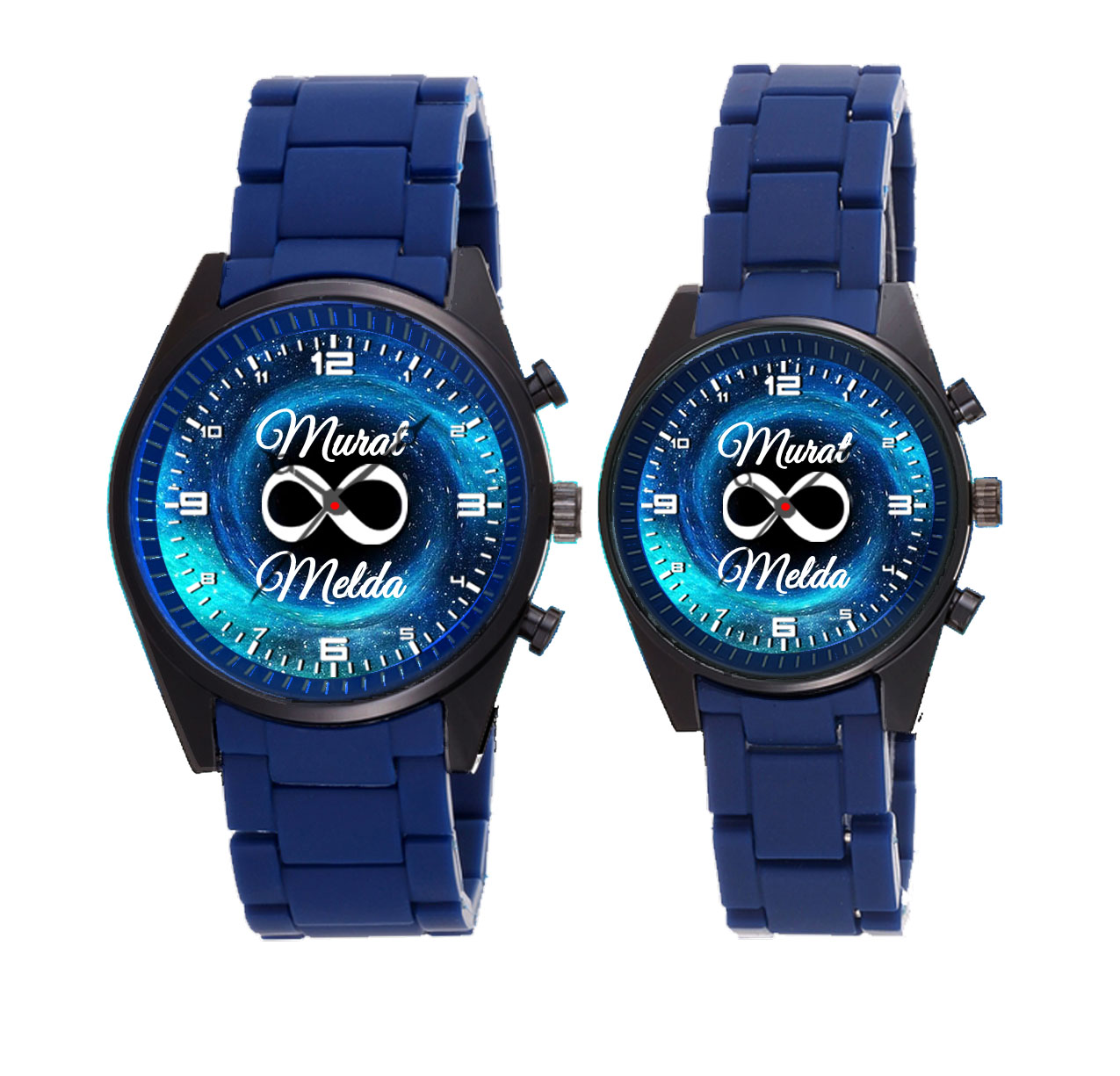 Mavi Silikon Kordon FOSFORLU Çift Saati