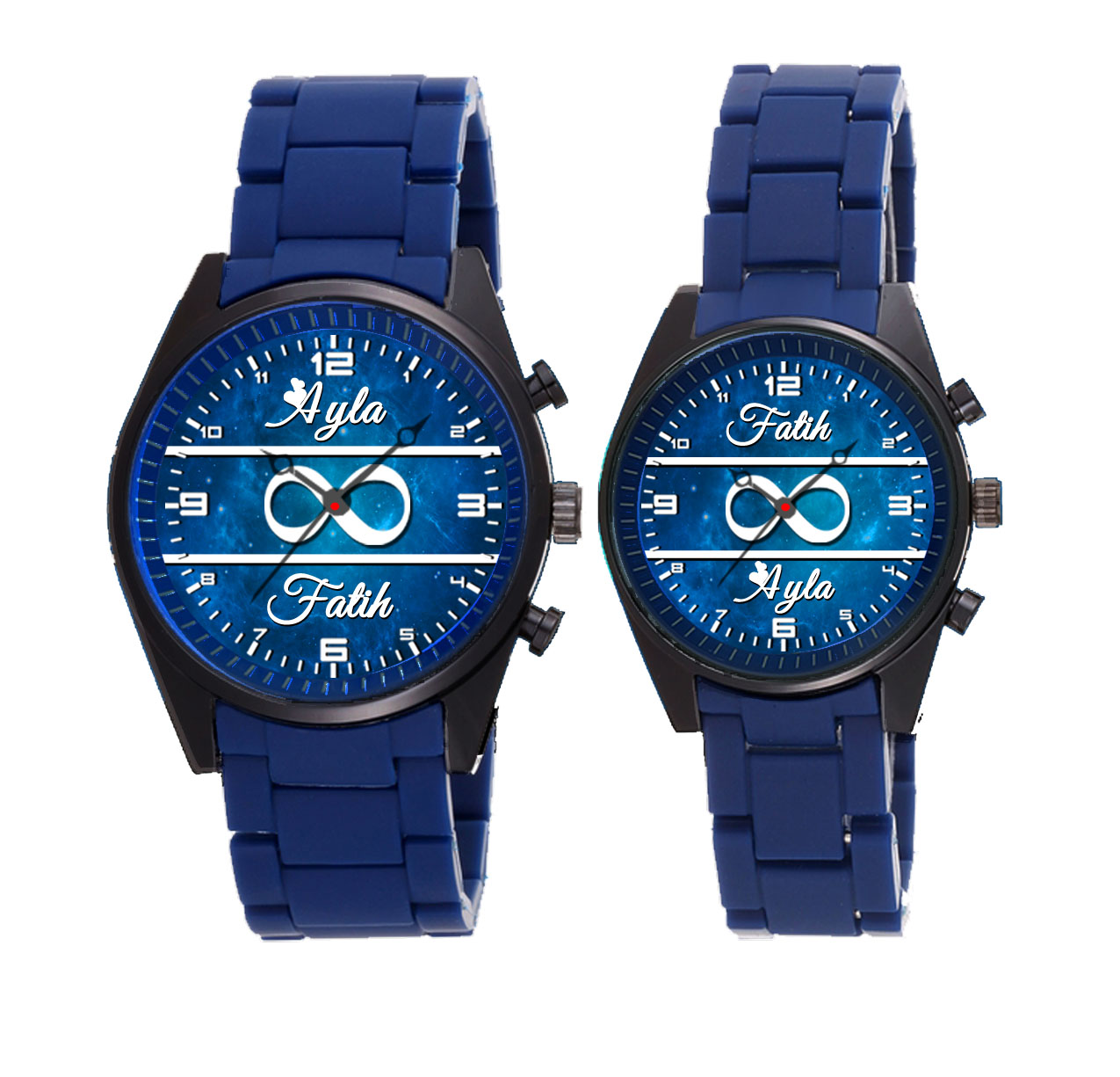 Mavi Silikon Kordon FOSFORLU Çift Saati