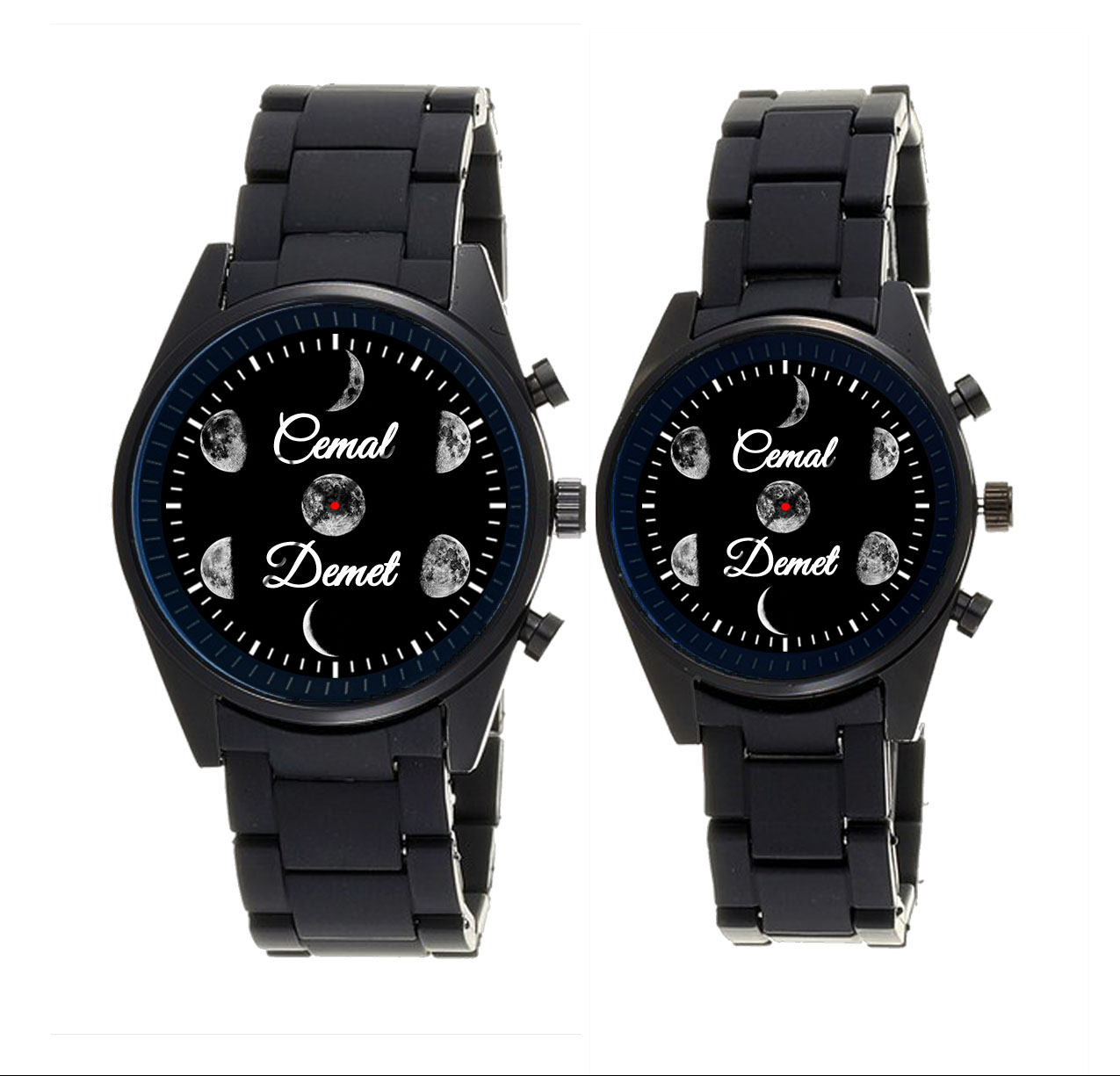 Siyah Silikon Kordon FOSFORLU Çift Saati