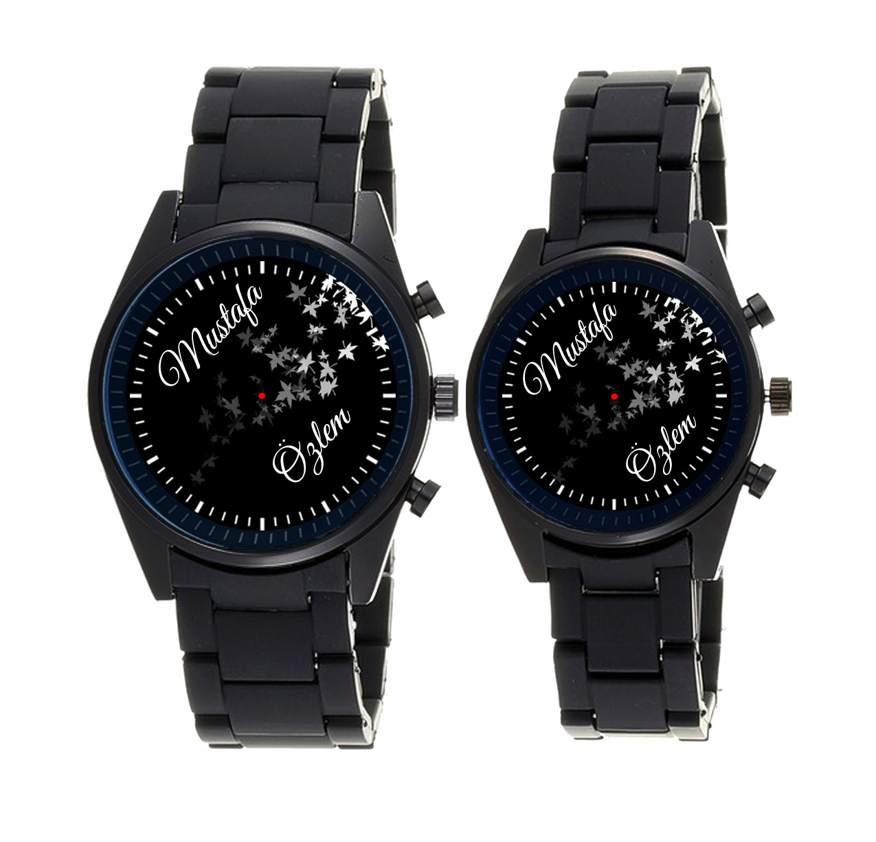 Siyah Silikon Kordon FOSFORLU Çift Saati