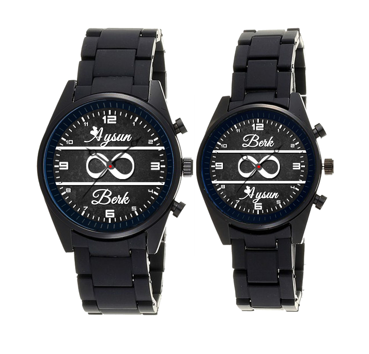 Siyah Silikon Kordon FOSFORLU Çift Saati