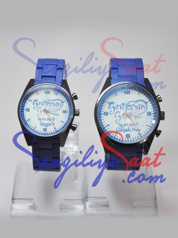Sevgiliye Saat Mavi Silikon Kordon