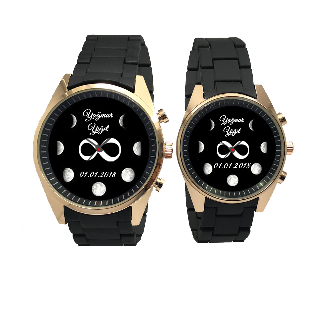 Silikon Kordon İsimli Çift Saati ( Altın Kasa )
