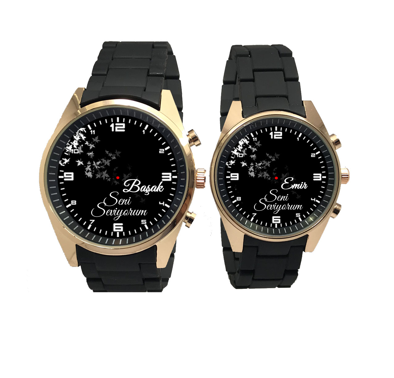 Silikon Kordon İsimli Çift Saati ( Altın Kasa )