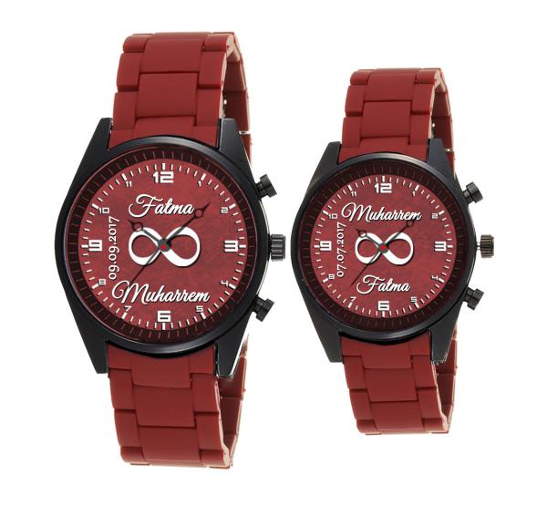 Sevgiliye Özel Silikon Kordon Çift Saati & İsimli & Sonsuzluk