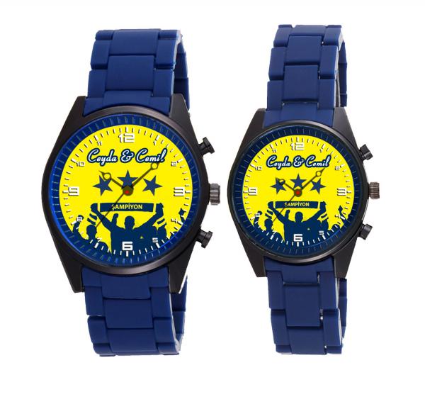SARI LACİVERT TARAFTAR SAATİ MAVİ SİLİKON KORDON