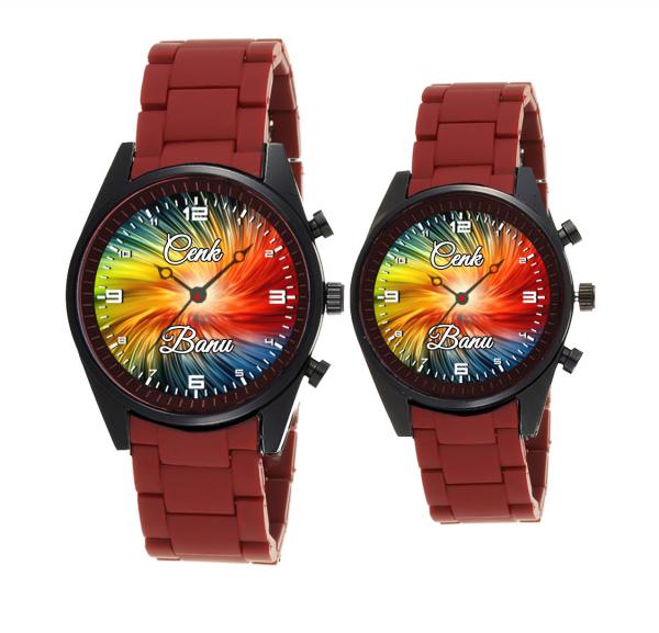 Bordo Silikon Kordon FOSFORLU Çift Saati