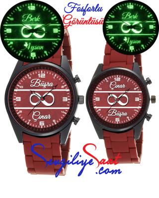 Bordo Silikon Kordon FOSFORLU Çift Saati