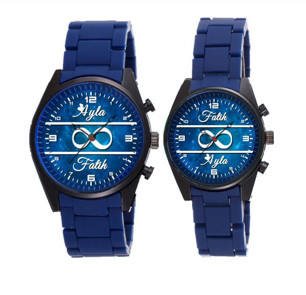 Mavi Silikon Kordon FOSFORLU Çift Saati