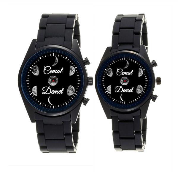 Siyah Silikon Kordon FOSFORLU Çift Saati