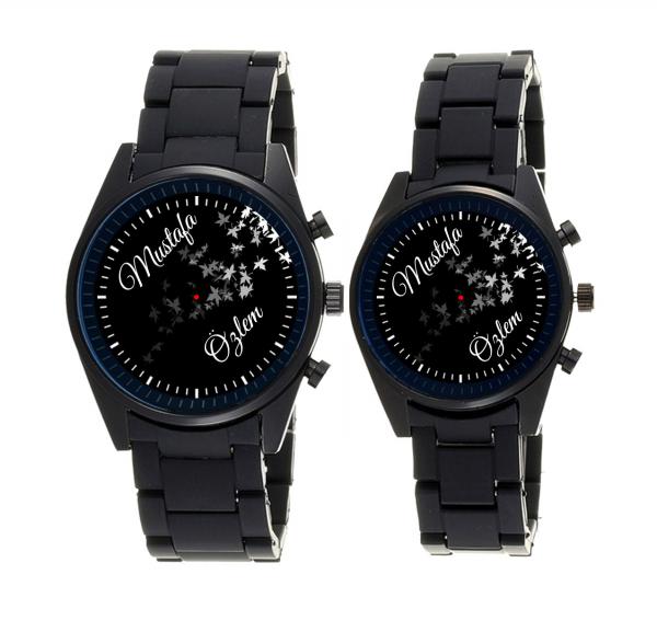 Siyah Silikon Kordon FOSFORLU Çift Saati