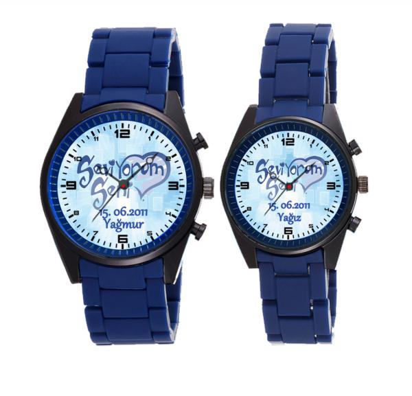 Sevgiliye Saat Mavi Silikon Kordon