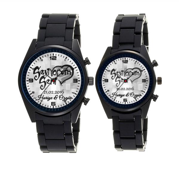 Sevgiliye İsimli & Tarih & Baskılı Çift Saati