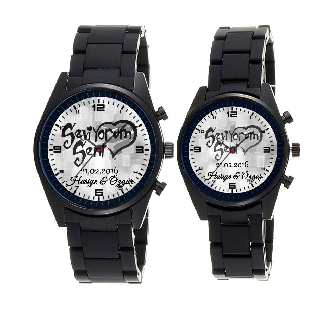 Sevgiliye İsimli & Tarih & Baskılı Çift Saati
