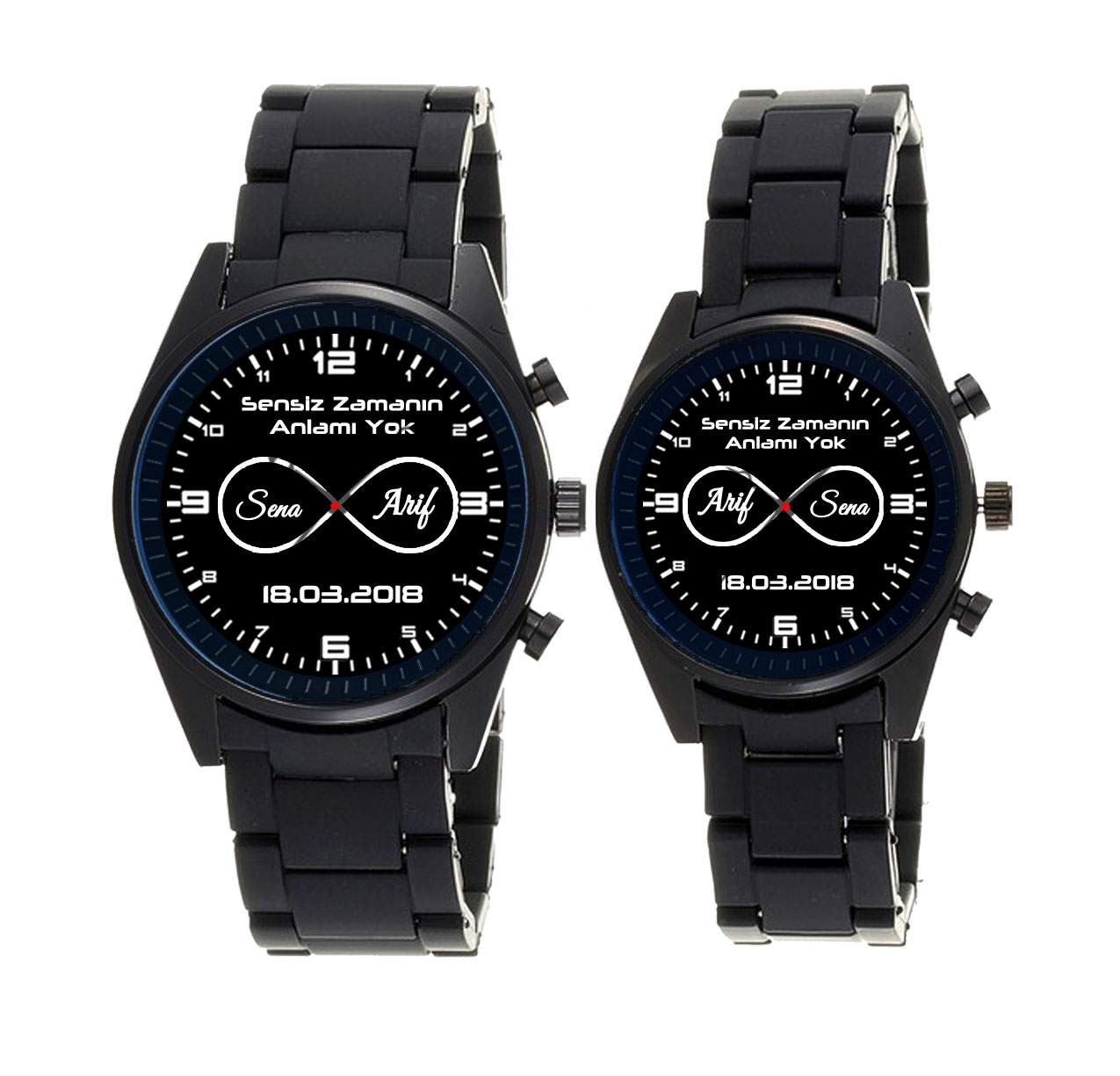 Sevgiliye Özel Silikon Kordon Çift Saati & İsimli & Sonsuzluk